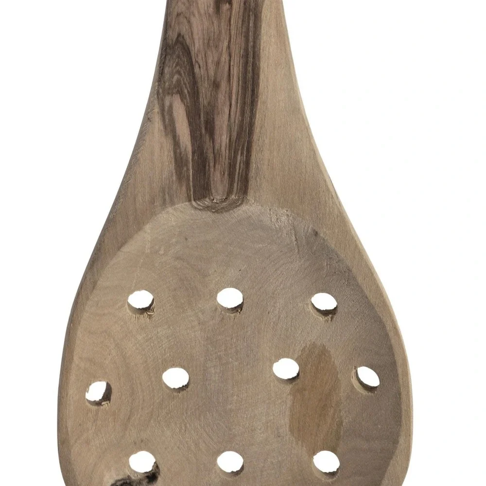 Handcrafted Olive Wood Slotted Spoon Rustic Wooden Kitchen Strainer Utensil 12in